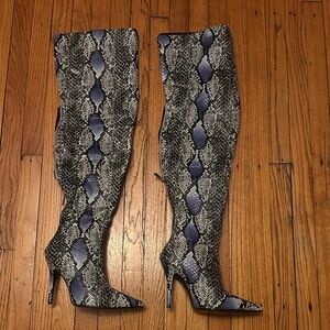 Cape Robbin Black and Gray Snakeskin Over-the-Knee Boots